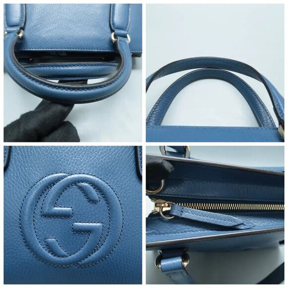 100% Authentic GUCCI Soho Top Handle Blue Leather Satchel 882-112024 - Picture 7 of 12